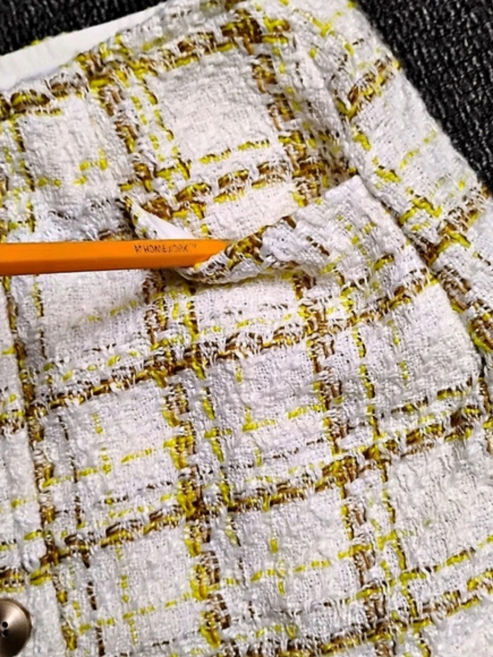 Cabi Coco Skirt Plaid Mini Skirt White & Yellow Size 10